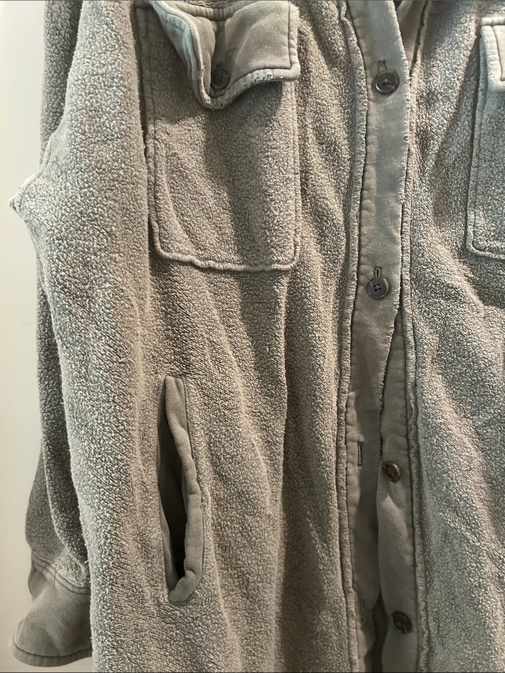 Free People We The Free Long Shacket Distressed Sweatshirt Coat Patch Elbow XL - Picture 5 of 11